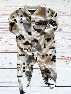 Carter’s Baby Boy 3 Month Gray and Tan Construction Print Footie